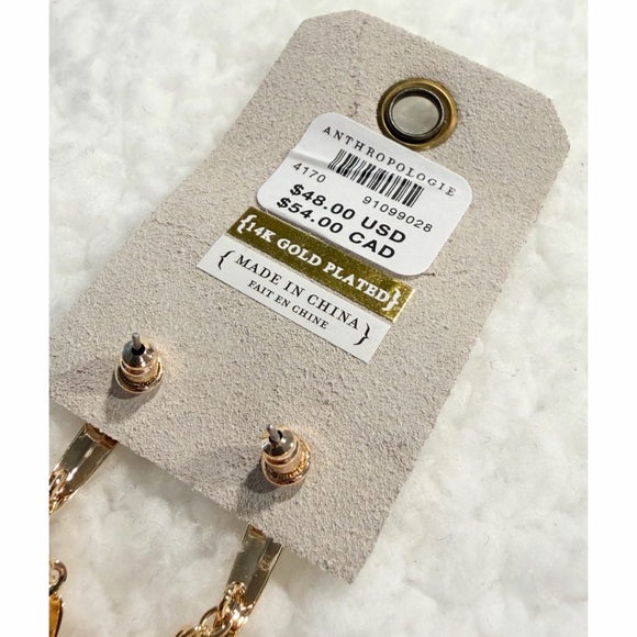 (NWT) ANTHROPOLOGIE • Gold Fringey Leaf Cluster Drop Earrings - Picture 6 of 7